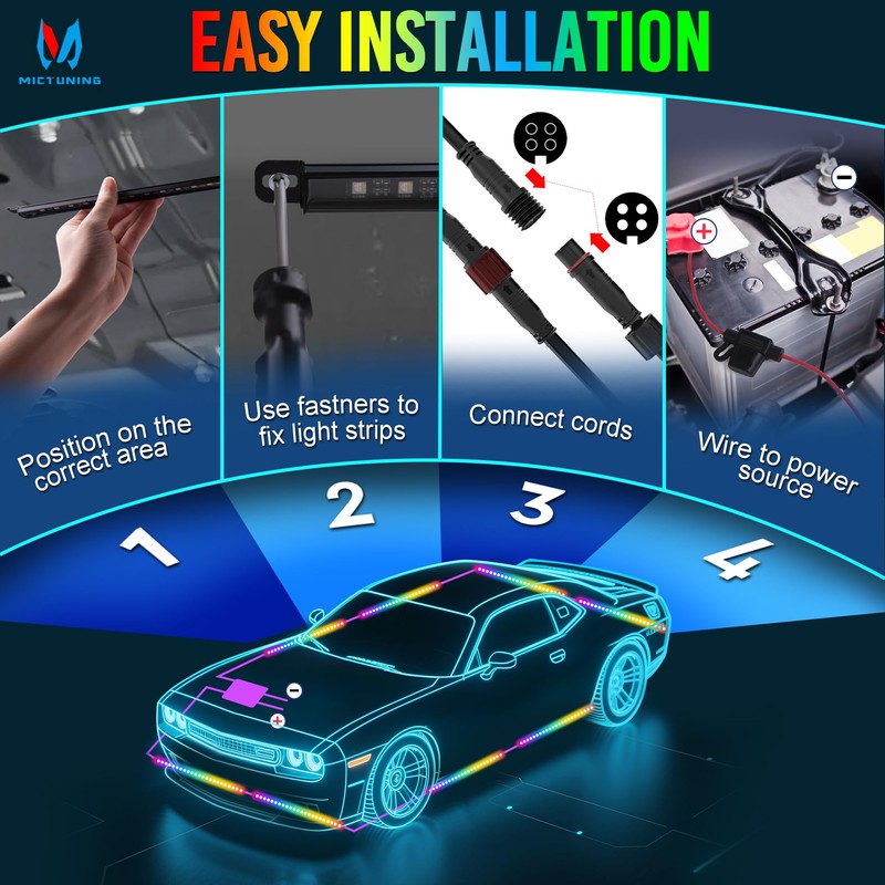 MICTUNING U8 RGB Underglow LED Light Bar, Dual Remote Control,