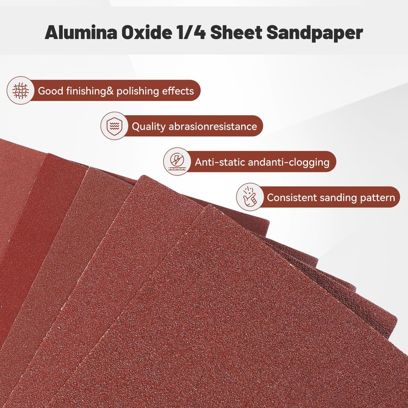 BAOSTC 1/4 Sandpaper Sheet – 4-1/2” x 5-1/2”, P80 Grit,