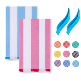 2 Packs Oversized Cotton Stripe Turkish Beach Towel 72"x36"Thin Quick Dry Sand Free Pool Swim Towels Large Xl Clearance Blanket Adult Travel Essentials Accessories Vacation Navy Blue Pink Stuff