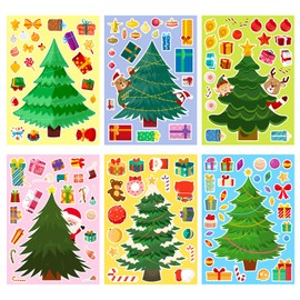 6 Christmas Cartoon Puzzle Stickers, Christmas Party Game Stickers, Children's Educational Christmas Party DIY Puzzle Stickers, Children's Creative Handmade Stickers (Christmas Tree)