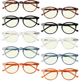 GTSY Women 10 Pack Blue Light Blocking Reading Glasses Spring Hinges Oval Round Computer Readers +1.25