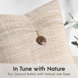 Phantoscope Pack of 2 Farmhouse Throw Pillow Covers Button Vintage Linen Decorative Pillow Cases for Couch Bed and Chair Beige 18 x 18 inches 45 x 45 cm