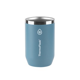 ThermoFlask 2 en 1 con aislamiento al aspiradora, 12 onzas, calidad premium, se adapta a latas de tamaño estándar, a prueba de sudor, base antideslizante, color azul polvoriento