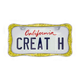 Creathome 3D Shining License Plate Frame (Chrome with Gold Butterfly Chunky Gliter)