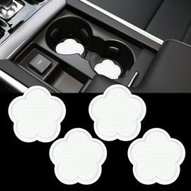 Tecledsn 4PCS Car Cup Coaster, Car Cup Holder Mat, Universal Auto Non-Slip Cup Holders Embedded in Ornaments Coaster, Car Accessories Flower Shaped Car Cup Holder Coaster for Most Vehicles (White)