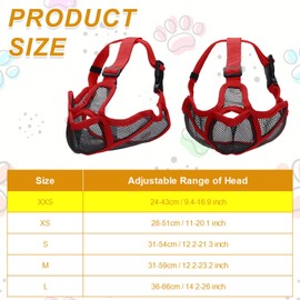 PETAXCELL Short Snout Dog Muzzles, Adjustable Mouth Cover for Dogs (XXS,Red) Breathable Soft Mesh Muzzle for Anti-Biting Chewing and Barking Flat Face French Bull Dog Grooming Walking