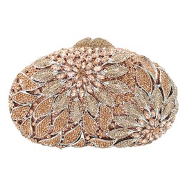 DEBIMY Luxury Flower Evening Clutch Bags Dazzling Rhinestone Clutch Purse for Women Crystal Wedding Party Handbags, Champagne, One Size
