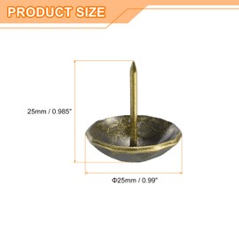 sourcing map Upholstery Tacks Nail Pins Furniture, 20Pcs 25x25mm Thumb Tack Pins Assortment Kit Carbon Steel for Home Sofa DIY Decorative Nail Heads Nails, Yellow Bronze