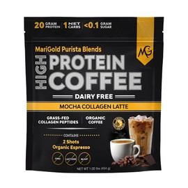 MariGold MariGold High Protein Collagen Coffee - Mocha Collagen Latte, Dairy Free, 20g Grass-Fed Type I & III Collagen Peptides, Energy Boost, 2 Shots Organic Espresso, Non-GMO, 1 Lb Bag, 15 Servings