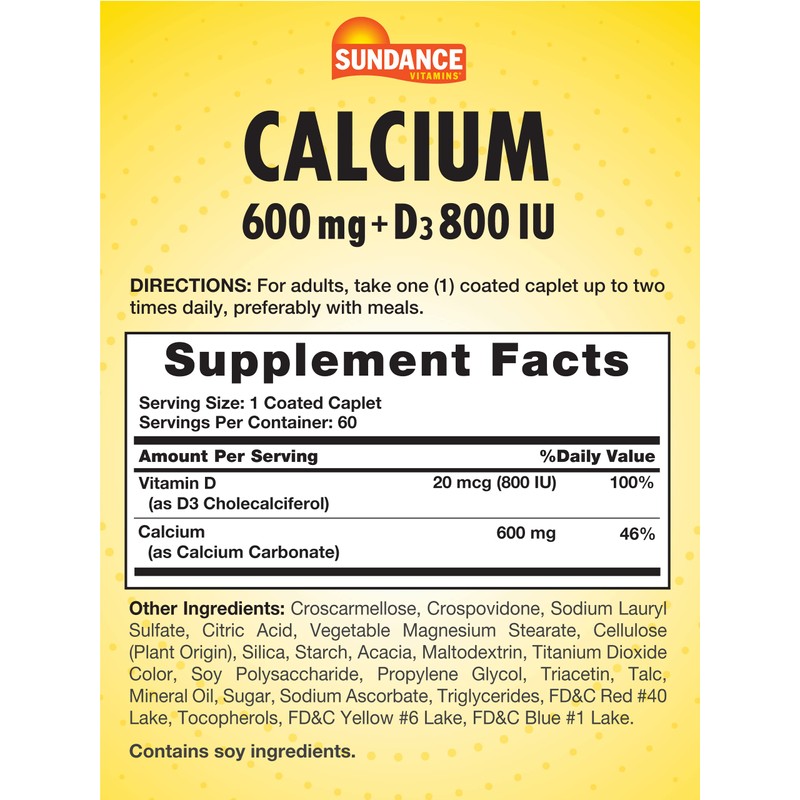 Calcium 600mg with D3 | 60 Caplets | Vegetarian, Non-GMO,