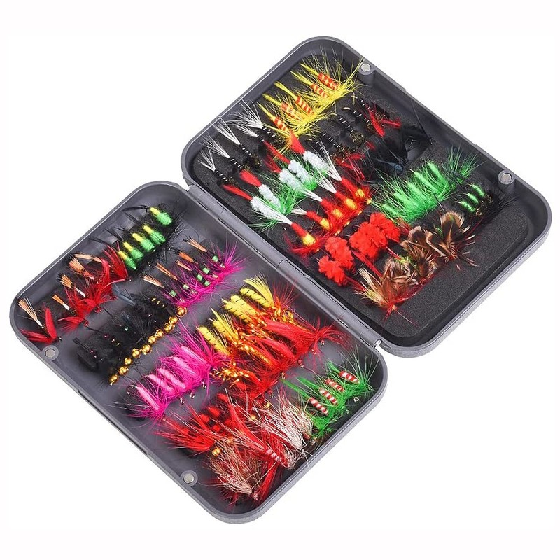 ANCLLO 100Pcs Fly Fishing Kit - Dry and Wet Flies