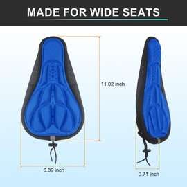 HARFINGTON Bike Seat Cover Bicycle Saddle Cushion with Drawstring Large Comfortable Gel Padded Oversized Paddle for Men Women Stationary Bikes, Blue