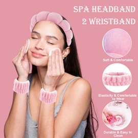16 Piece Spa Headband Make Up Sponge Set for Women, Bubble Skincare Headband Wrist Wash Band, 3 Hair Clips, 10 Hair Elastics, Make-Up Hair Band, Cosmetic Headband, Yoga Sports Shower Haircare Set