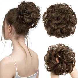 Bun Hairpiece Hair Scrunchie with Hair, Curly Messy Bun Hairpiece with Elastic Band, Synthetic Hair Extensions, Ponytail Hairpieces for Women, Girls (#10 Light Brown)