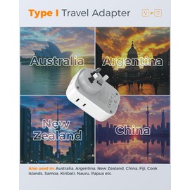 Australia Plug Adapter 2 Pack, TESSAN New Zealand Power Adapter with 4 Outlets 3 USB (2 USB-C), Type I Travel Adaptor for US to Australian Argentina China Fiji Samoa Tonga Kiribati