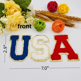 1PCS 7.0" USA Chenille Letter Patches, Iron on Patches for Hats, Chenille Patches Iron on for Bags Backpacks Jeans Clothes. (7.0")