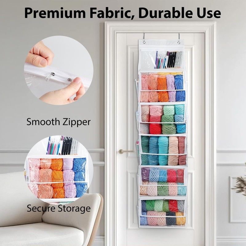 Bounlgsr 6 Large Hanging Yarn Storage Organizer with Double Zippers,10