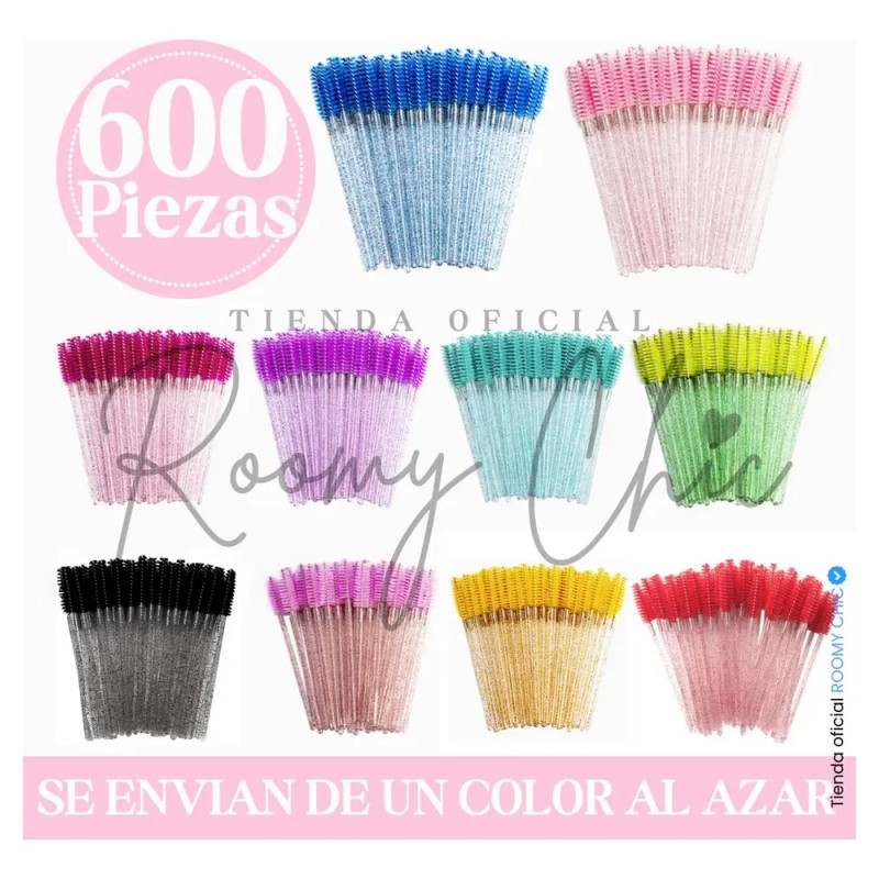 600 Cepillos Desechables Glitter Extensión Pestañas Mink Sinético Roomy Chic