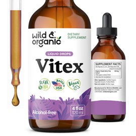 Wild & Organic Vitex Tincture - Vitex Chasteberry Supplement for Women - Liquid Chaste Tree Berry Extract for Good Mood - Vegan, Sugar & Alcohol-Free Herb Drops - 4 fl oz