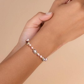 Relveo Gold Pink Pearl Bracelets for Women Dainty Pearls Beaded Chain Adjustable Delicate Bracelet Irregular Pearls Bracelet Bracelet Jewelry Gift