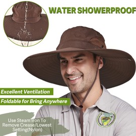Wide Brim Fishing Sun Hat for Men Women, UPF 50+ Waterproof Bucket Boonie Hat Hiking Camping Safari Garden Beach