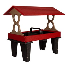 JCs Wildlife Large Ground Fly Thru Bird Feeders - Holds 8 Cups of Bird Seed - Removable Tray Makes Cleaning Easy - Covered Platform Bird Feeder - Red and Tan