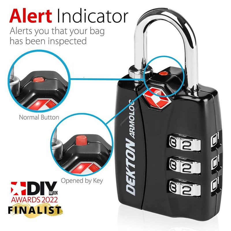 Dekton DT71055 30MM TSA Accepted Combination Padlock, Black