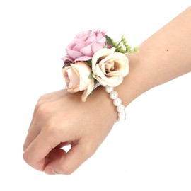 Ramillete de Muñeca Para Mujer, Juego de 2 Pulsera de Flores para Boda Ramillete de Dama de Honor para Bailes Fiestas de Graduación Regreso a Casa