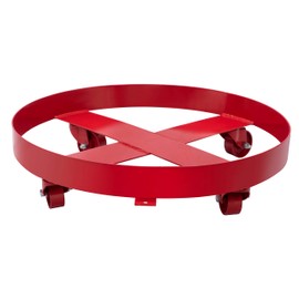 Groz 4 Wheel Heavy Duty Drum Dolly for 55 Gallon Steel Drums, 1200 lb Capacity, 11 Gauge Powder Coated Steel with Cast Iron Castors, 23 in. Drum Diameter (44373)