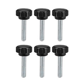 sourcing map 6pcs Knurled Clamping Knobs M6 x 25mm Metric Zinc Plated Carbon Steel Male Thread Thumb Screw on Type 21mm Plastic Round Head Threaded Hand Bolt Stud Knobs Black