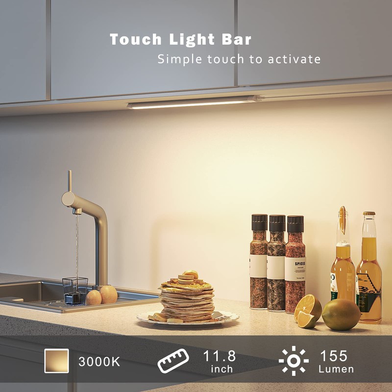 MYPLUS Under Cabinet Lights, 12" Under Counter Lights Touch Dimmable,Warm