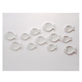 CSWLJS 2 Piece White Wooden Vintage Coastal Wall Hanging Decor Fish Art for Home Bathroom Patio Pool