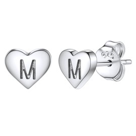 Silvora Women's Earrings Jewellery Sterling Silver Earrings for Women Heart Letter M Earring