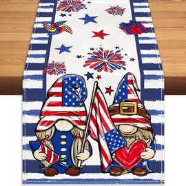 4th of July Table Runner Gnome Stars Patriotic America Memorial Day Independence Day Decoratios Holiday Home Decor Kitchen Table Runners (Star, 13" x 108")