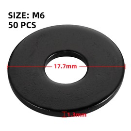 50 PCS M6 Stainless Flat Washers, 17.7mm Outer Diameter, 18-8 (304) Stainless Steel Metal Washers for Screws and Bolts, Black Finish