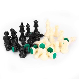 gernie Chess Pieces Set, 32Pcs Plastic Chessmen, Standard Tournament Black & White, Medium & Large Sizes, 32 Pieces (16 White, 16 Black), No Board, Tabletop Games, All Ages, 2 Players