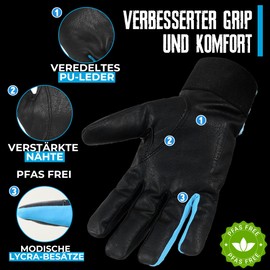 HANDLANDY Men's Thermal Winter Leather Work Gloves, Waterproof Cold Weather Work Gloves for Driving, Hiking, Running, Outdoor Work (Black/Blue, M)