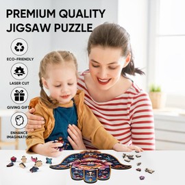 delobil Hamsa Wooden Puzzles, 200 Pieces Hand Jigsaw Puzzles 13.3'' x10.4'', Unique Design Liberty Wooden Puzzles for Adults and Kids, Family Game Gift Medium Size