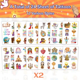 24 Sheet Religious Bible Temporary Tattoos Christian Gifts Bible Verse Scripture Party Favors Jesus Christian Cross Body Tattoos Stickers for Kids Sunday School Supplies Gifts Birthday Party Favors