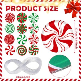12 Pcs Large Christmas Candy Ornaments 7'' Peppermint Lollipop Decor Candy Cane Hanging Ornament for Christmas Tree Indoor Outdoor House Yard Xmas Supplies (Candy)
