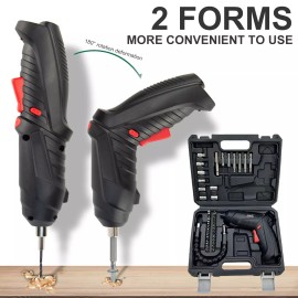 SHUONE57 48PCS Small Mini Electric Rechargeable Cordless Screwdriver Drill Set with Bits