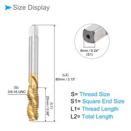 CoCud Spiral Flute Threading Tap, 3/8-16 UNC Thread Size 3 Flutes, High Speed Steel Tapping Tool - (Applications: for Processing Holes & Sticky Materials)