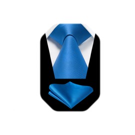 HISDERN - Corbatas de color sólido para hombres, corbata formal de 8,5 cm, corbata de negocios y bolsillo cuadrado de satén clásico para hombre, C-blue Royal Bright, 8.5cm / 3.35 inches in Width