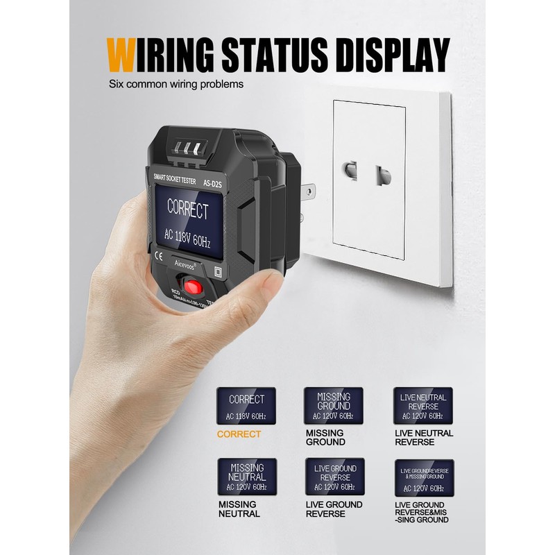 Aicevoos Outlet Tester Electrical GFCI Trip Tester Receptacle Detector with