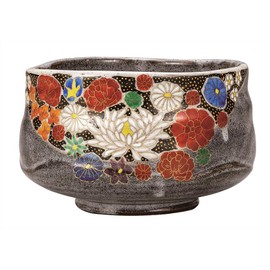 K9-860 Kutani Yakuya Matcha Bowl & Flowers