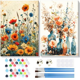 BOWETILE 2 Pack Flowers Paint by Numbers Adult Kit Beginner, Adult Paint by Number Kits on Canvas with Frame, Flowers Peinture a Numero Adulte, DIY Acrylic Oil Painting Adult Craft Kits, 8x12in