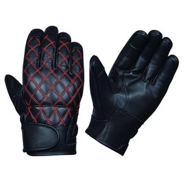 Derringer Men's Diamond Stitch Motorcycle Leather Full Finger Gloves (M)