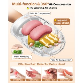 DEJUNPIOOL Hand Massager with Heat and Compression, Finger Stretch & Palm Kneading, 9 Modes & 9 Intensities - Cordless Wrist Hand Massage for Typist Tired Hands Relief, Gifts for Mom Dad Women Travel