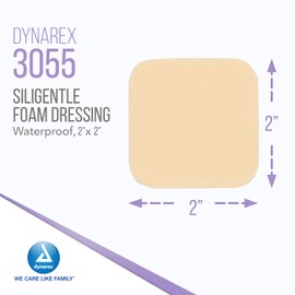Dynarex SiliGentle Foam Dressings, Advanced Wound Care, Waterproof, 2” x 2” Foam Pad Dressing with Silicone Layer, 1 Case of 120 Non-Adhesive Silicone Foam Dressings