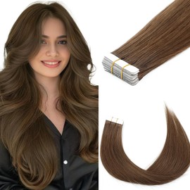 Tape-In Hair Extensions, Human Hair, Real Hair Extensions, Seamless Remy Hair Extensions, Invisible Straight Tape-In Hair Extension, Human Hair, Straight Hair Extensions (4#, 18 Inches (45 cm) – 50 g